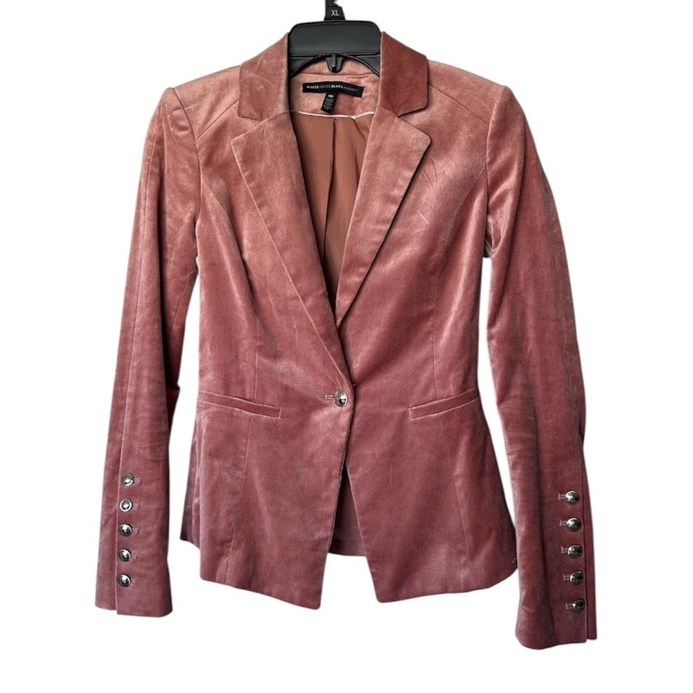 White House Black Market Pink Velvet Blazer Excellent Size 00 - Picture 7 of 7